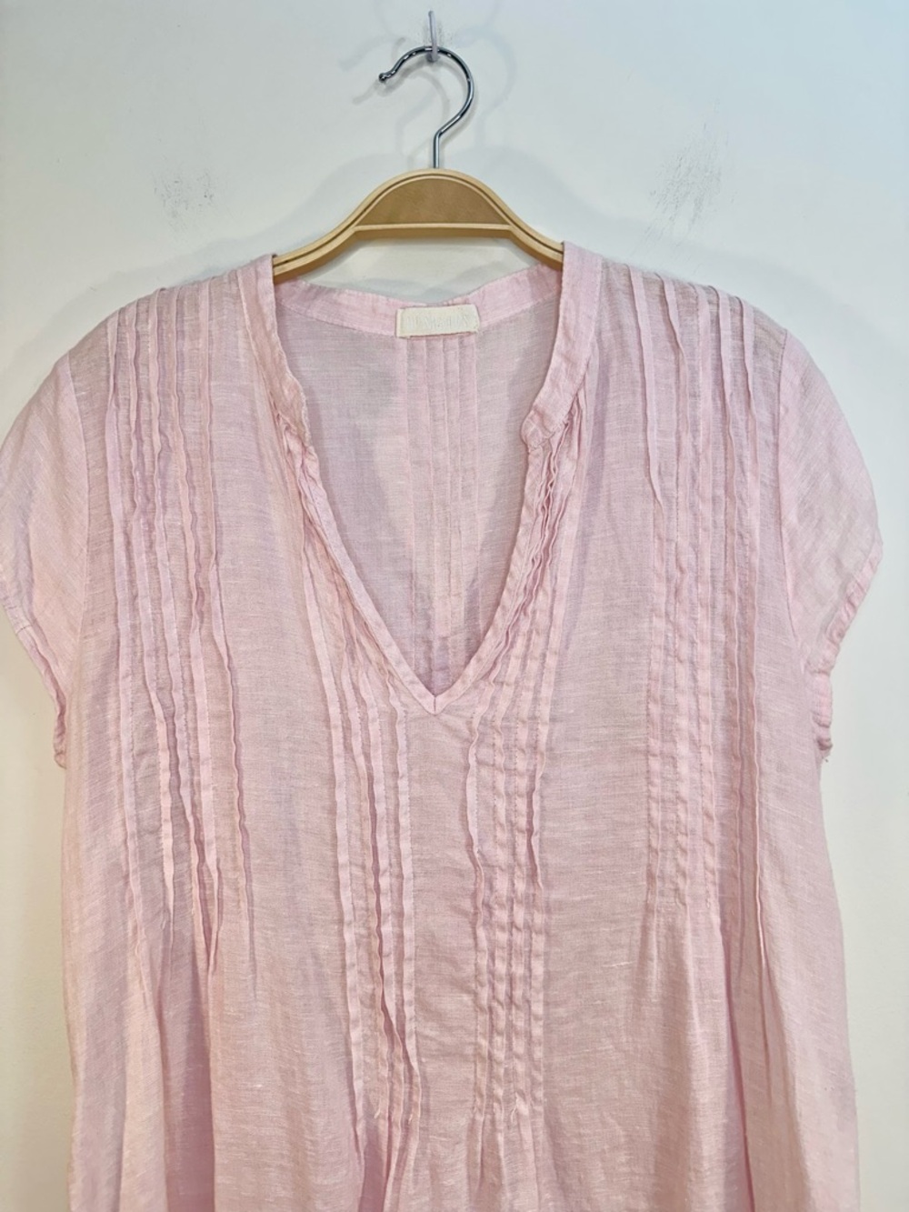 EUC CP SHADES Regina 100% Linen Tunic Dress Pink Cap Sleeves Sz S Made In USA - Picture 2 of 8